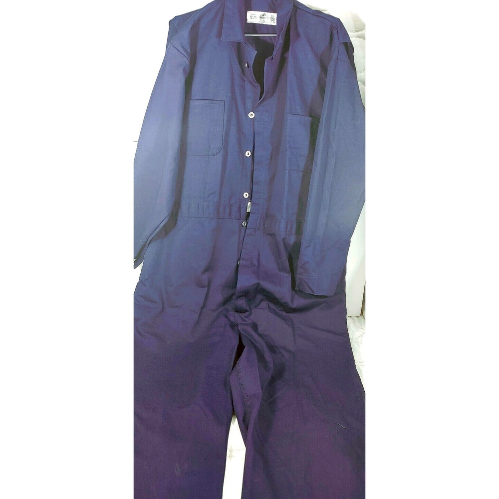 Red Kap Men's Size 52R Long Sleeve Coverall Blue Twill Button Work Mechanic